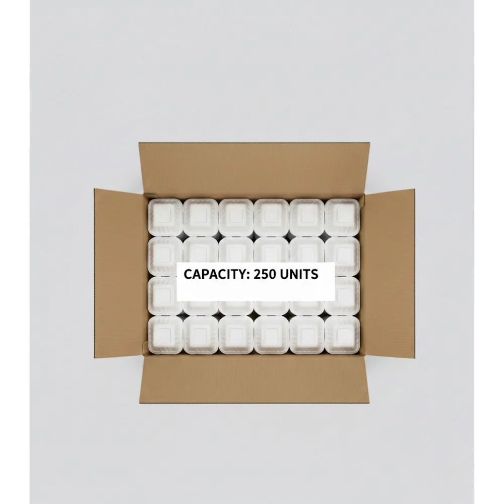 Compartment Bagasse Clamshell | Hinged Closure | Compostable Packaging | MOQ 600