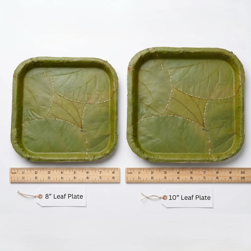 10" Square Plate | Thread Stitched | | Sal Leaf | Export-Grade Bio-Degradable | MOQ 5000