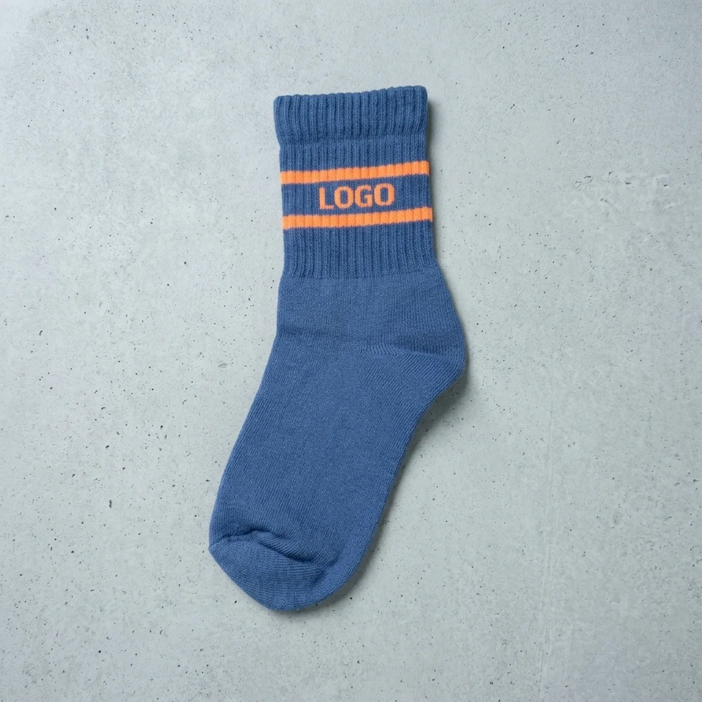 Combed Cotton Kids Unisex Full Length School Socks Terry Cushioned Stripe Accent Colors MOQ 100