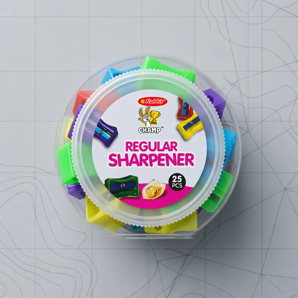 Rabbit Regular Pencil Sharpener | Jar Pack 25 Pcs | Assorted Colours | Plastic Body | Steel Blade | MOQ 10000