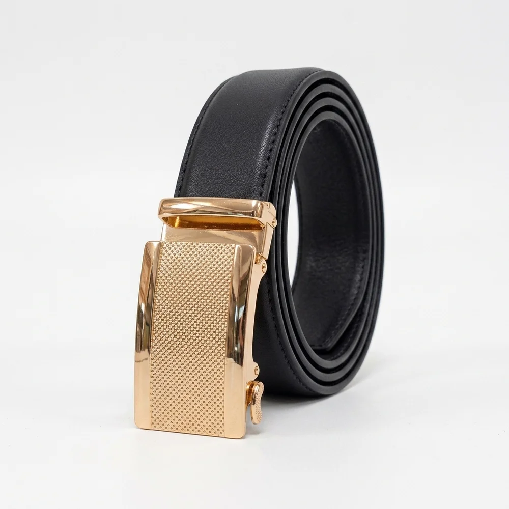 Premium Full-Grain Leather Auto-Lock Belt Colored Zinc Alloy Buckle