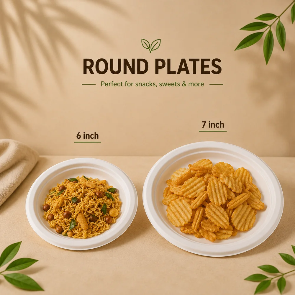 6 Inch & 7 Inch Round Bagasse Plates  Biodegradable Sugarcane Tableware