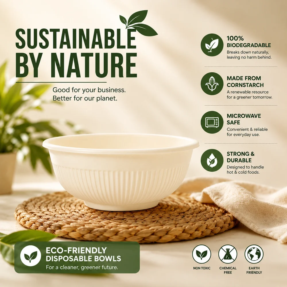 180 ml Cornstarch Bowl Biodegradable Compostable Disposable Food Bowl for Wholesale