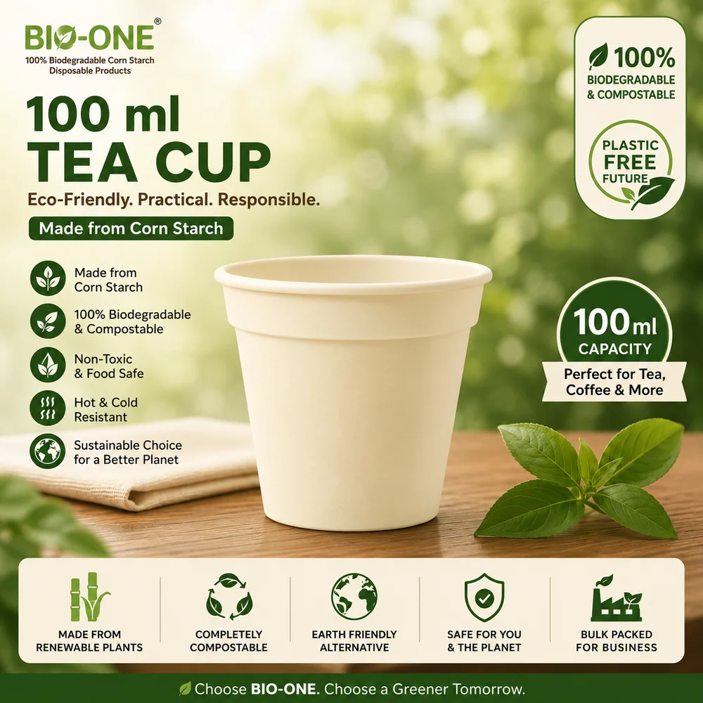 100 ml Eco-Friendly Cornstarch Tea Cup Compostable Disposable Drinkware