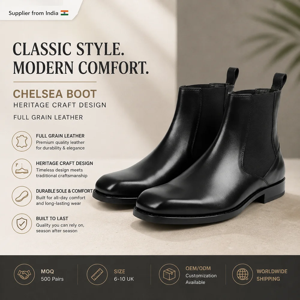 Chelsea Boot  Heritage Craft Design  Full Grain Leather  MOQ 500 Pairs  Size 6-10 UK